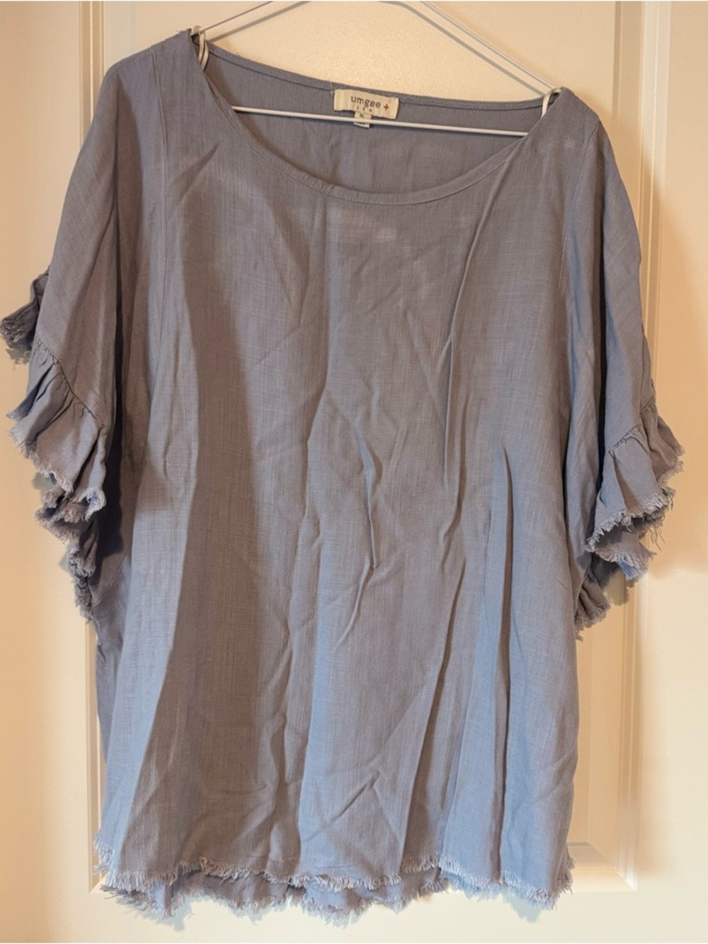 Umgee Blue Ruffle Sleeve Boho Top